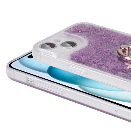 iPhone 15 Kılıf Milce Simli Pullu Yüzüklü Kılıf