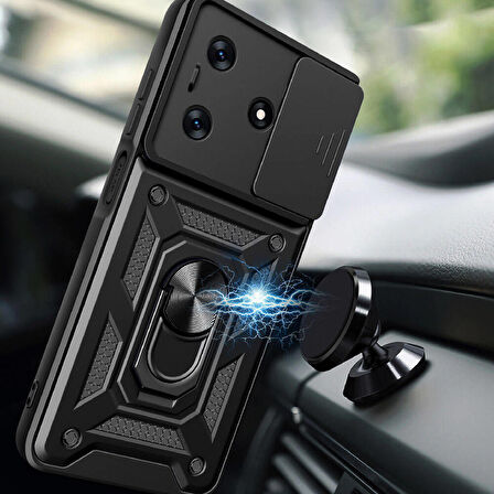 Tecno Spark 10C Kılıf Magnetik Standlı Kamera Korumalı Sürgülü Vega Kılıf