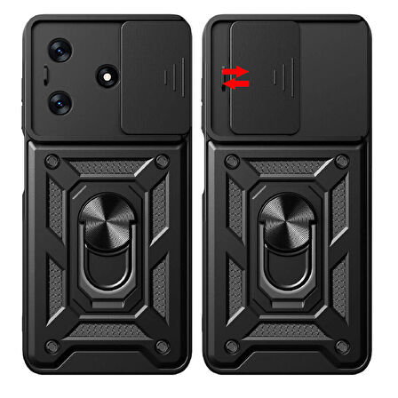 Tecno Spark 10 4G Kılıf Magnetik Standlı Kamera Korumalı Sürgülü Vega Kılıf