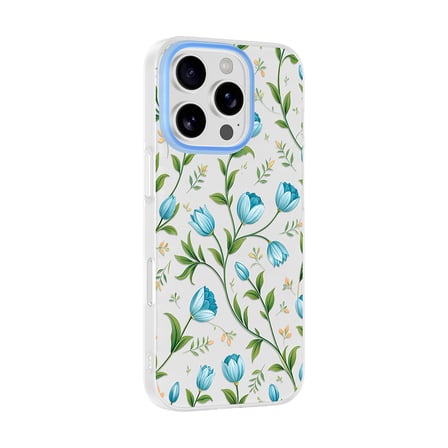 iPhone 16 Pro Max Kılıf Kamera Korumalı Desenli Klip Kılıf Mavi Lale
