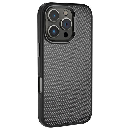 iPhone 16 Pro Max Kılıf Karbon Fiber Görünümlü Parlak Kamera Çerçeveli Venus Kılıf