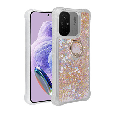 Xiaomi Redmi 12C Kılıf Milce Simli Pullu Yüzüklü Kılıf