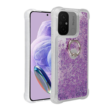 Xiaomi Redmi 12C Kılıf Milce Simli Pullu Yüzüklü Kılıf