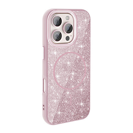 iPhone 16 Pro Max Kılıf Magsafe Şarj Özellikli Parlayan Simli Okso Kılıf