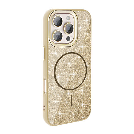 iPhone 16 Pro Kılıf Magsafe Şarj Özellikli Parlayan Simli Okso Kılıf