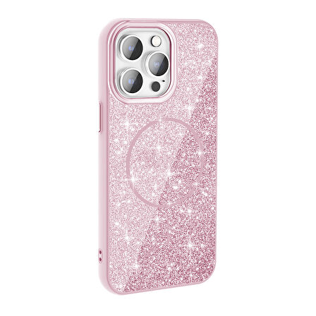 iPhone 14 Pro Max Kılıf Magsafe Şarj Özellikli Parlayan Simli Okso Kılıf