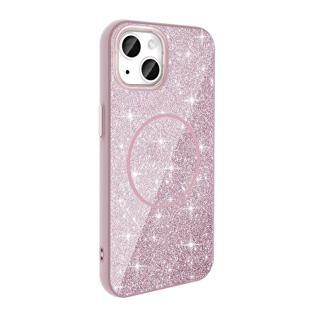 iPhone 11 Kılıf Magsafe Şarj Özellikli Parlayan Simli Okso Kılıf