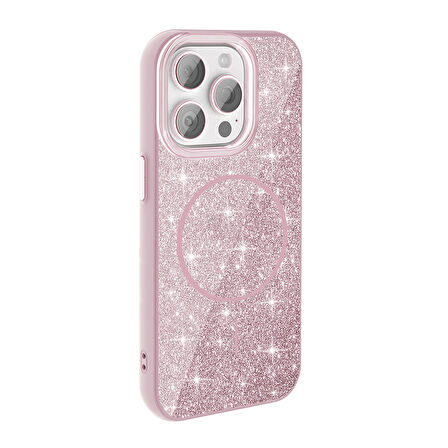 iPhone 15 Pro Max Kılıf Magsafe Şarj Özellikli Parlayan Simli Okso Kılıf