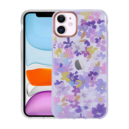 iPhone 11 Kılıf Desenli Simli Sert İnka Kılıf NO4