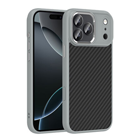 iPhone 17 Pro Max Kılıf M-Safe Şarj Özellikli Karbon Fiber Görünümlü Truva Silikon Kılıf
