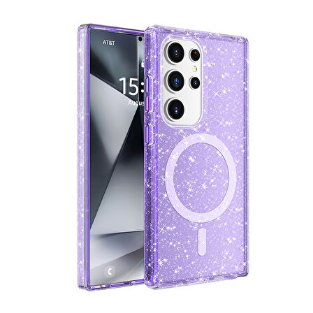 Galaxy S25 Ultra Kılıf Magsafe Şarj Özellikli Parlayan Simli Saydam Renkli Allstar Kılıf