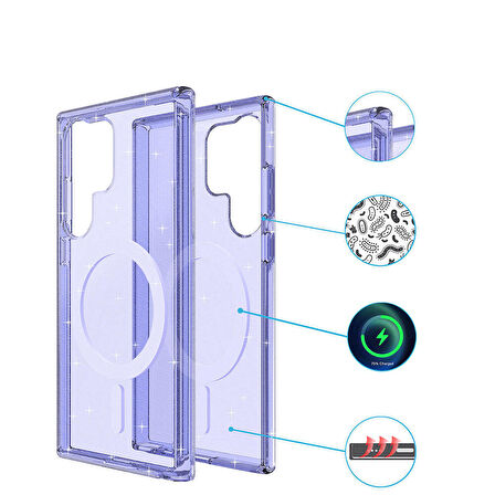 Galaxy S23 Ultra Kılıf Magsafe Şarj Özellikli Parlayan Simli Saydam Renkli Allstar Kılıf