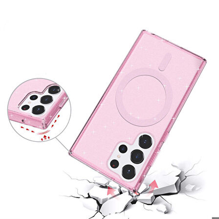 Galaxy S23 Ultra Kılıf Magsafe Şarj Özellikli Parlayan Simli Saydam Renkli Allstar Kılıf