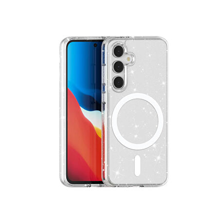 Galaxy S24 FE Kılıf Magsafe Şarj Özellikli Parlayan Simli Saydam Renkli Allstar Kılıf