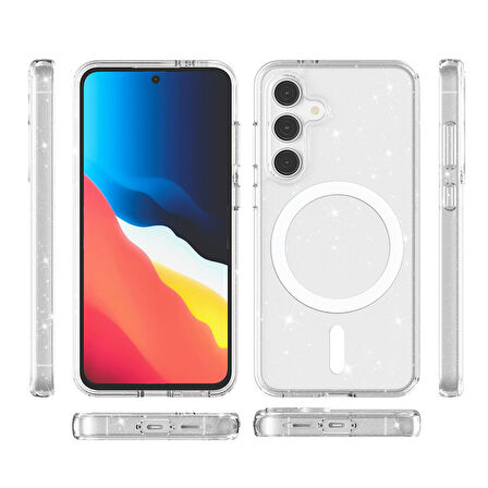 Galaxy S24 FE Kılıf Magsafe Şarj Özellikli Parlayan Simli Saydam Renkli Allstar Kılıf
