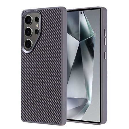 Galaxy S25 Ultra Kılıf Magsafe Şarj Özellikli Karbon Fiber Görünümlü Troy Kılıf