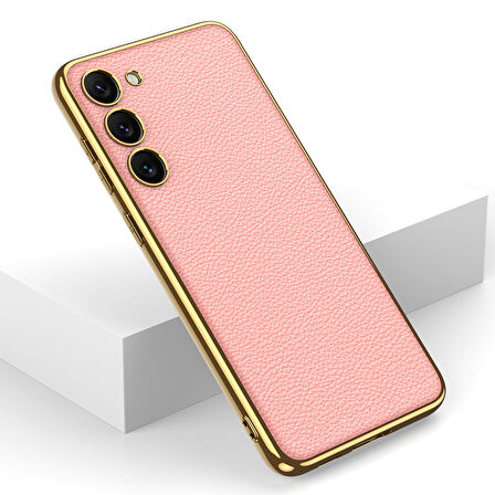 Galaxy S23 Kılıf Deri Görünümlü Kenarları Elektroplating Kaplama Zore Fizyon Kılıf