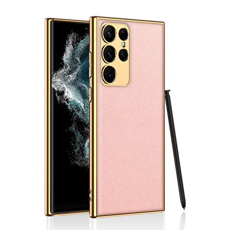 Galaxy S23 Ultra Kılıf Deri Görünümlü Kenarları Elektroplating Kaplama Zore Fizyon Kılıf