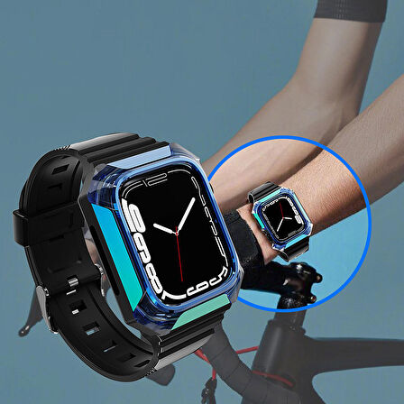 Apple Watch 44mm Zore KRD-88 Sert PC Kasa Koruyuculu Silikon Kordon
