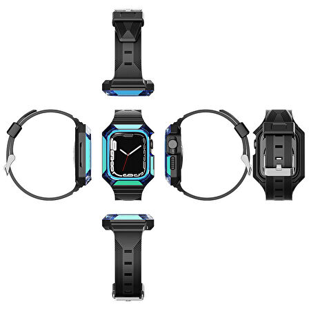 Apple Watch 44mm Zore KRD-88 Sert PC Kasa Koruyuculu Silikon Kordon