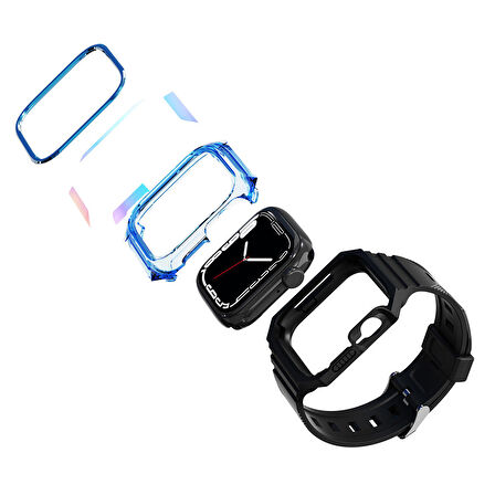 Apple Watch 44mm Zore KRD-88 Sert PC Kasa Koruyuculu Silikon Kordon