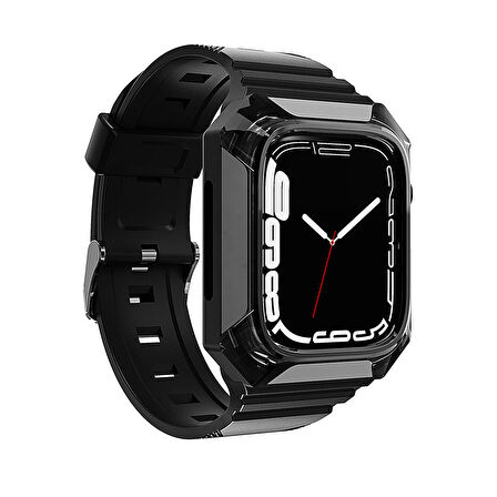 Apple Watch Uyumlu 44mm Zore KRD-88 Sert PC Kasa Koruyuculu Silikon Kordon 