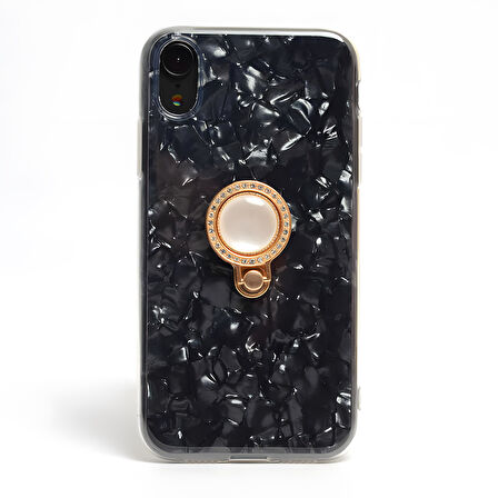 iPhone XR 6.1 Kılıf Parlak Mermer Desenli Yüzüklü Vista Silikon Kılıf