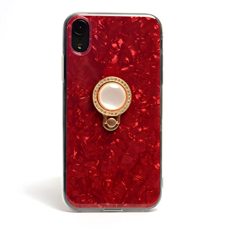 iPhone XR 6.1 Kılıf Parlak Mermer Desenli Yüzüklü Vista Silikon Kılıf