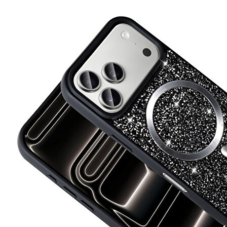 iPhone 17 Pro Kılıf Pırlanta Tasarımlı M-safe Şarj Özellikli Mozaik Silikon Kılıf