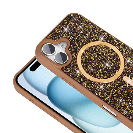 iPhone 17 Kılıf Pırlanta Tasarımlı M-safe Şarj Özellikli Mozaik Silikon Kılıf