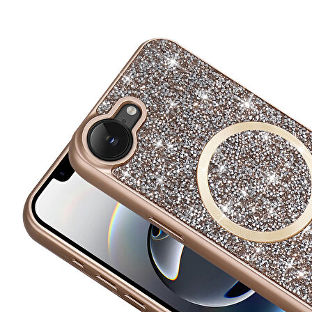 iPhone 16E Kılıf Pırlanta Tasarımlı M-safe Şarj Özellikli Mozaik Silikon Kılıf