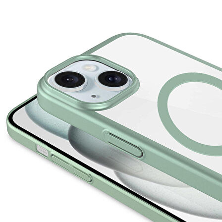 iPhone 15 Plus Kılıf Wireless Şarj Özellikli Sert PC Mat Riksos Magsafe Kılıf
