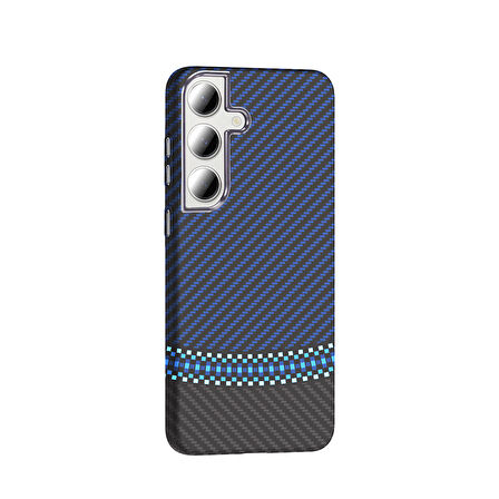Galaxy S24 FE Kılıf M-safe Şarj Özellikli Karbon Fiber Görünümlü Gros Kılıf Siyah-Lacivert