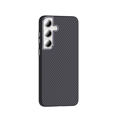 Galaxy S24 FE Kılıf M-safe Şarj Özellikli Karbon Fiber Görünümlü Gros Kılıf Siyah
