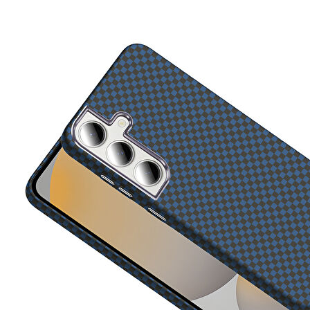 Galaxy S24 FE Kılıf M-safe Şarj Özellikli Karbon Fiber Görünümlü Gros Kılıf Lacivert