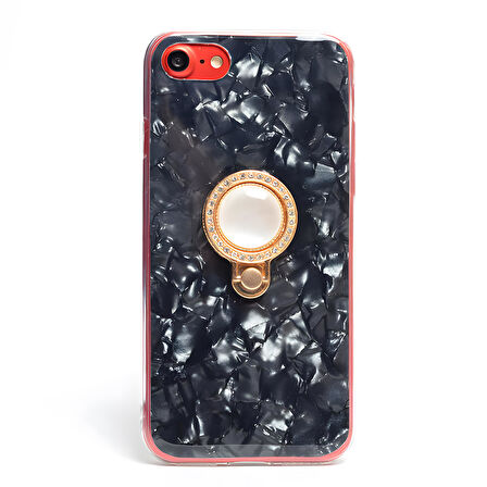 iPhone 7 / 8 / SE 2020 / SE 2022 Kılıf Parlak Mermer Desenli Yüzüklü Vista Silikon Kılıf