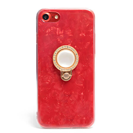 iPhone 7 / 8 / SE 2020 / SE 2022 Kılıf Parlak Mermer Desenli Yüzüklü Vista Silikon Kılıf