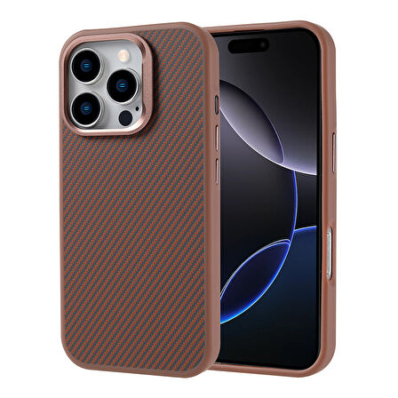 iPhone 16 Pro Kılıf Magsafe Şarj Özellikli Karbon Fiber Görünümlü Troy Kılıf