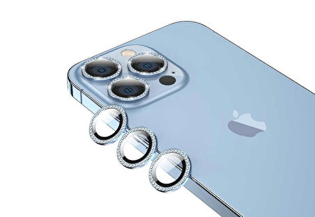 Apple iPhone 13 Pro Max CL-06 Renkli Taşlı Kamera Lens Koruyucu
