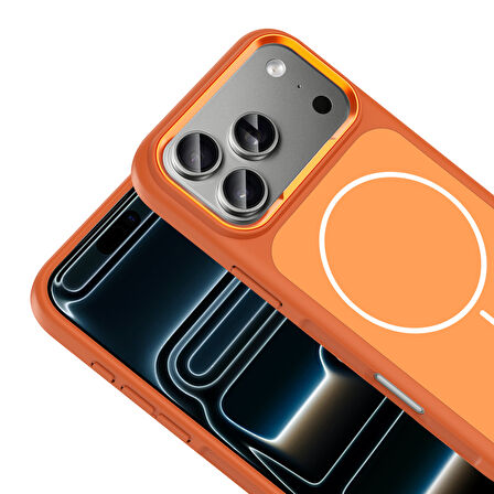 iPhone 17 Pro Kılıf M-Safe Şarj Özellikli Metal Kamera Çerçeveli Sanremo Silikon Kılıf