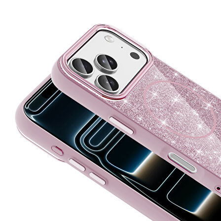 iPhone 17 Pro Max Kılıf M-safe Şarj Özellikli Parlayan Simli Okso Kılıf