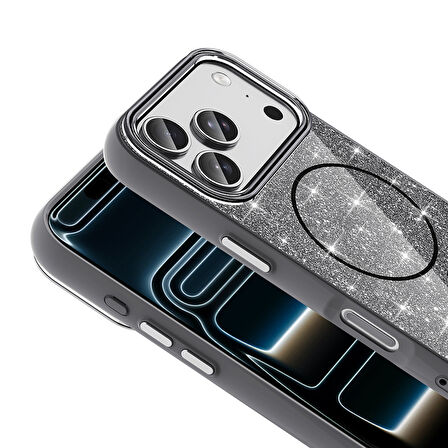 iPhone 17 Pro Max Kılıf M-safe Şarj Özellikli Parlayan Simli Okso Kılıf