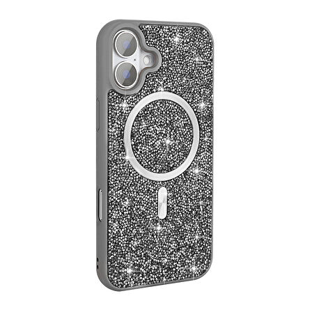 iPhone 16 Pro Kılıf Pırlanta Tasarımlı M-safe Şarj Özellikli Mozaik Silikon Kılıf
