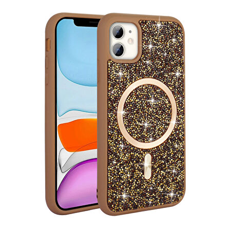 iPhone 11 Kılıf Pırlanta Tasarımlı M-safe Şarj Özellikli Mozaik Silikon Kılıf