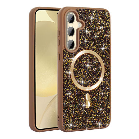 Galaxy S24 FE Kılıf Pırlanta Tasarımlı M-safe Şarj Özellikli Mozaik Silikon Kılıf