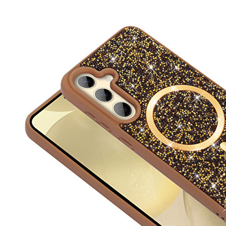 Galaxy S24 FE Kılıf Pırlanta Tasarımlı M-safe Şarj Özellikli Mozaik Silikon Kılıf