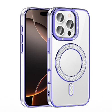 iPhone 16 Pro Max Kılıf Pırlanta Taş Tasarımlı M-safe Şarj Özellikli Karetta Silikon Kılıf