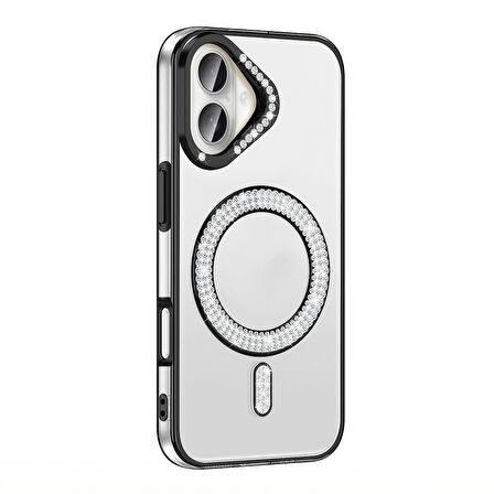 iPhone 16 Kılıf Pırlanta Taş Tasarımlı M-safe Şarj Özellikli Karetta Silikon Kılıf
