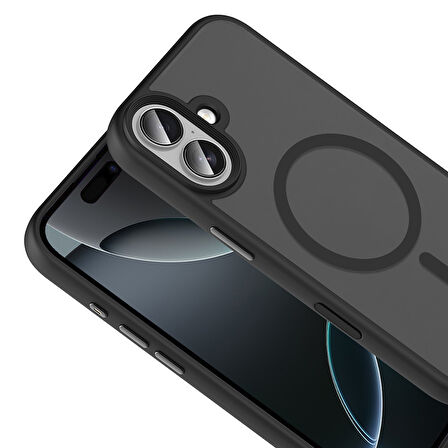 iPhone 17 Kılıf Mat Arka Yüzey Wireless Şarj Özellikli Flet M-safe Kılıf
