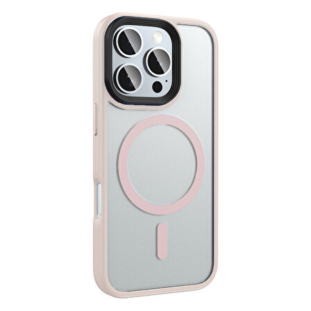 iPhone 16 Pro Max Kılıf Mat Arka Yüzey Wireless Şarj Özellikli Flet M-safe Kılıf Rose Gold